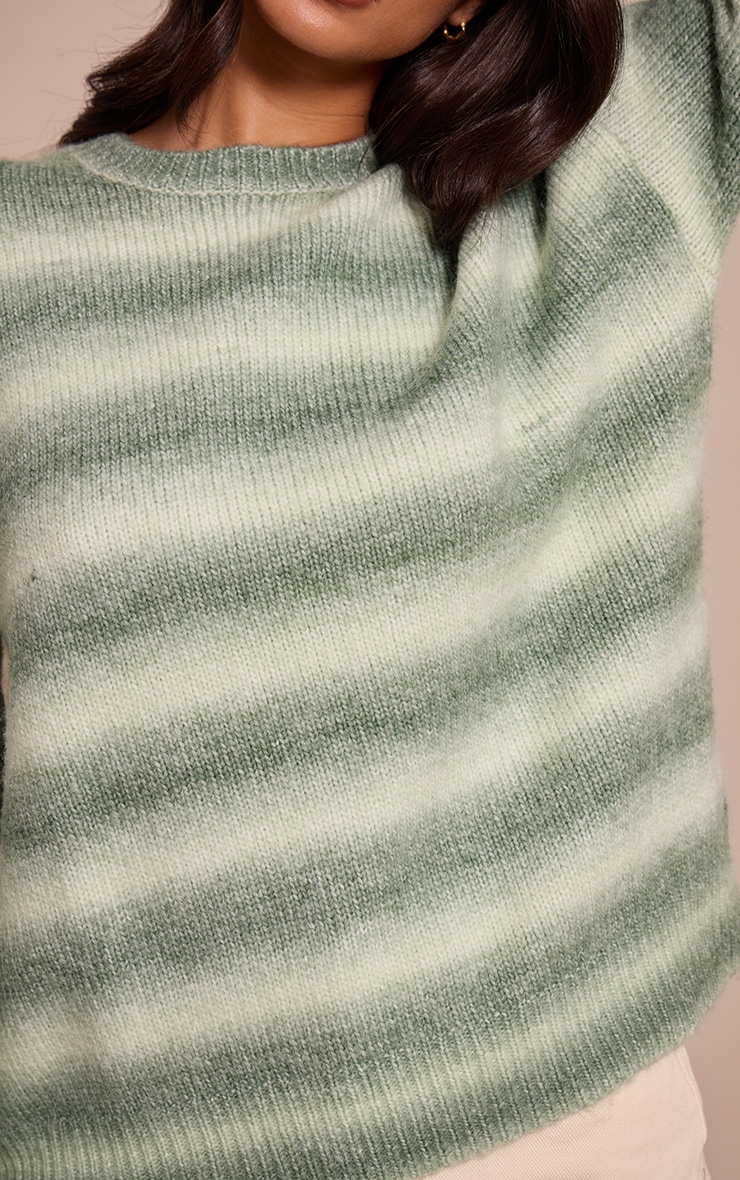 Petite Green Stripe Knitted Sweater image 4