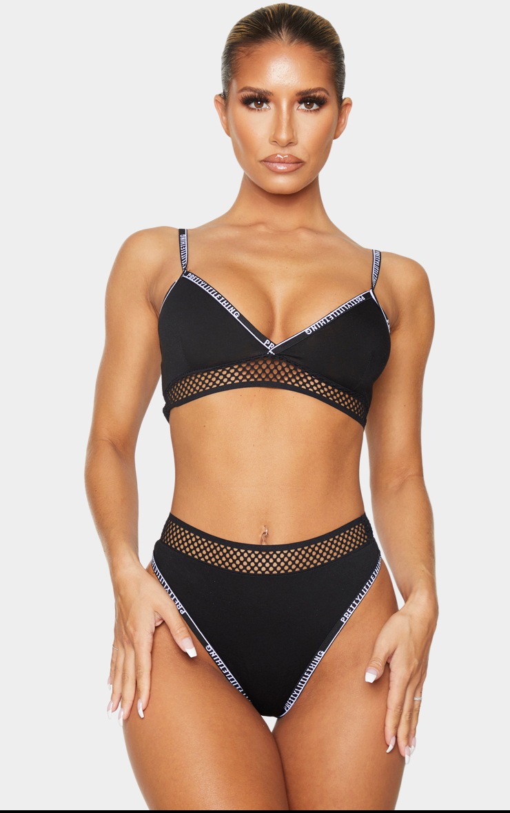 PRETTYLITTLETHING Black Mesh Detail Lingerie Set