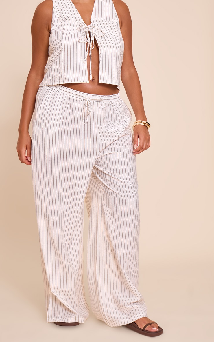Plus Pantalon large crème à fines rayures et cordons ajustables image 2