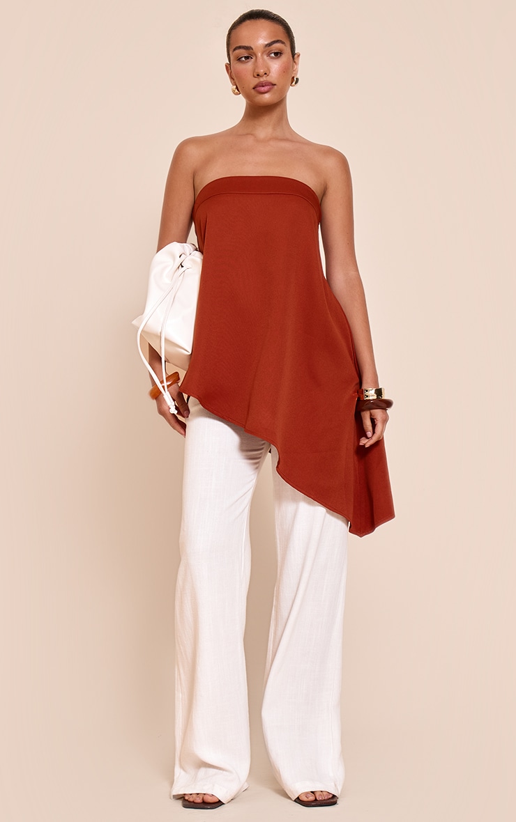Burnt Orange Woven Bandeau Asymmetric Hem Floaty Long Top image 3