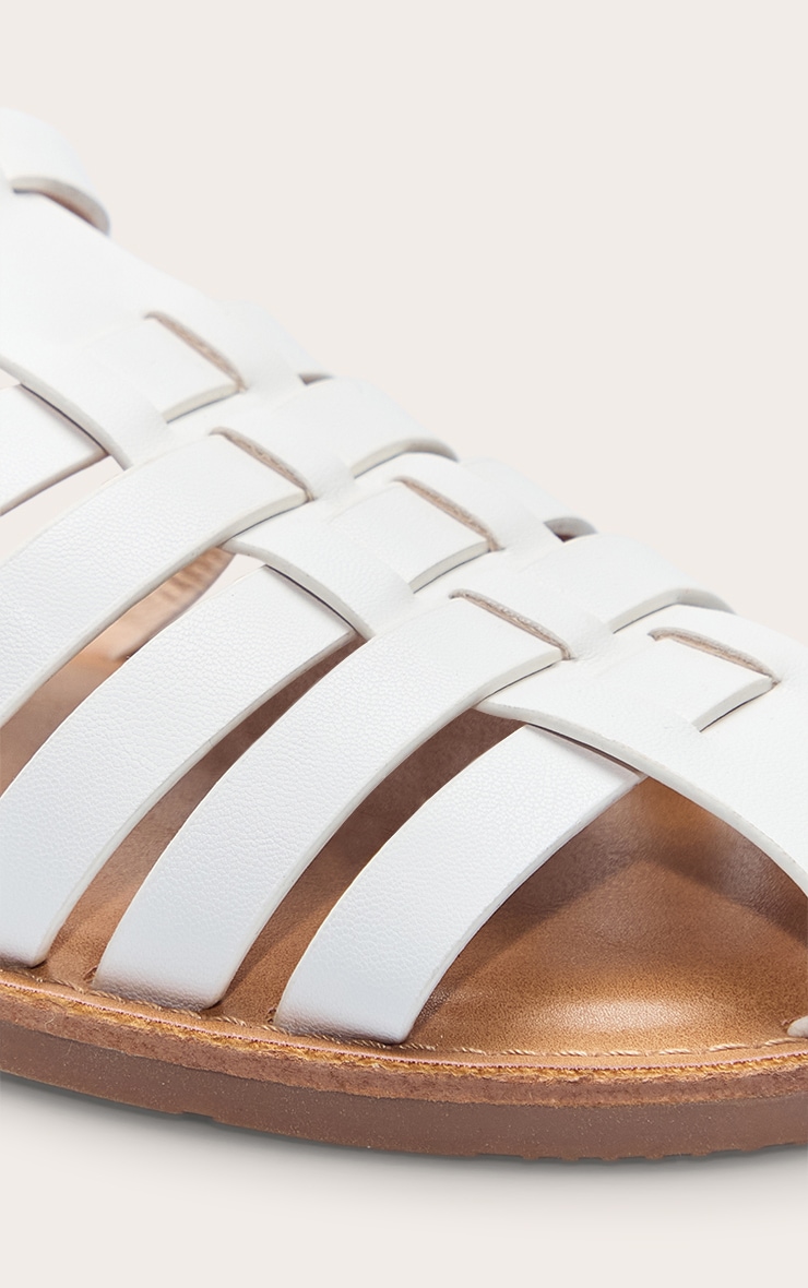 White Faux Leather Gladiator Cage Flat Sandals image 3