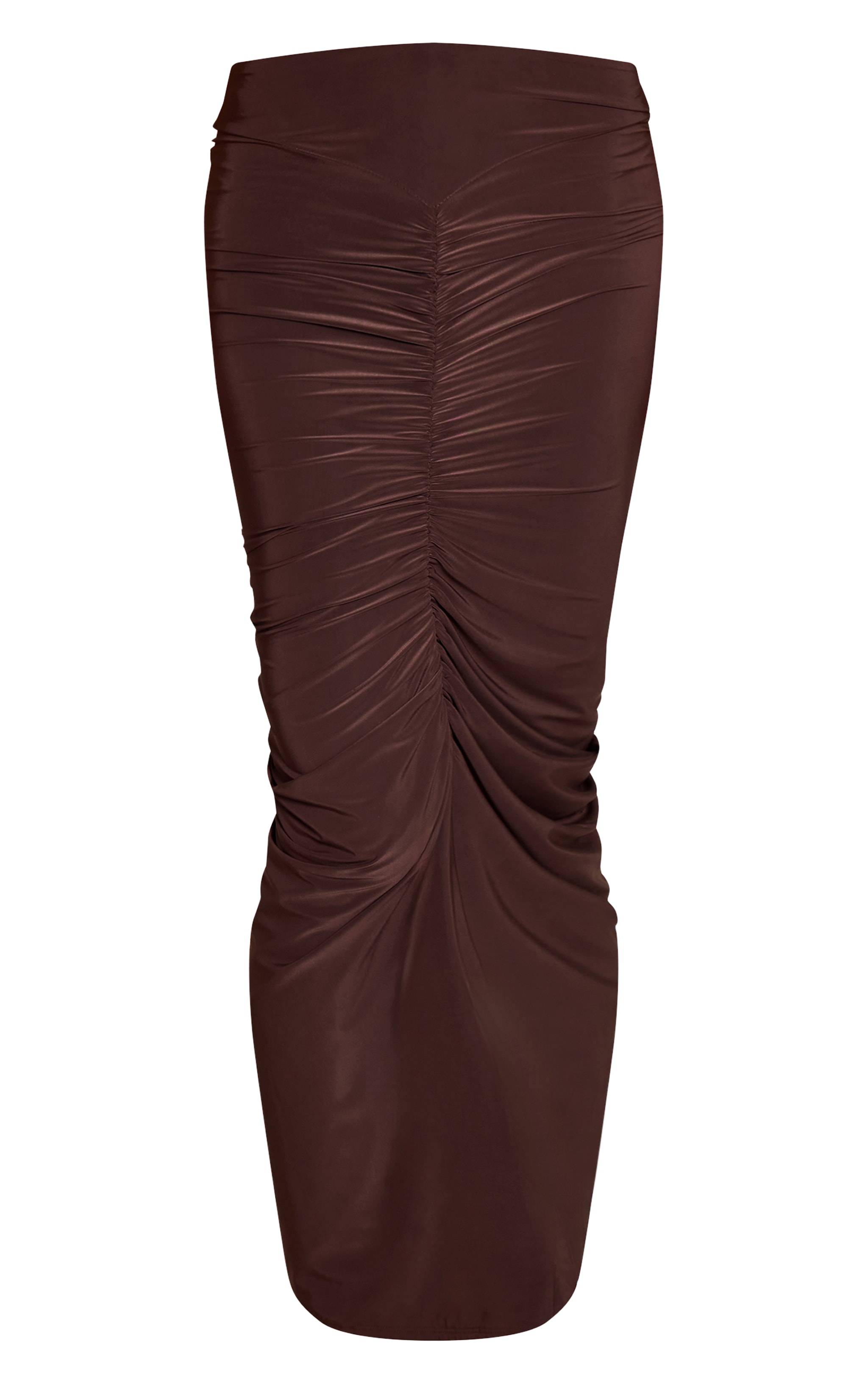 Chocolate Double Layer Slinky Ruched Detail Maxi Skirt  image 5