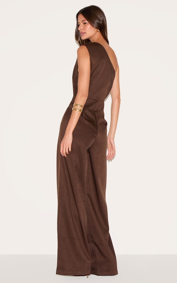 Chocolate Woven One Shoulder Wide Leg Jumpsuit image 2