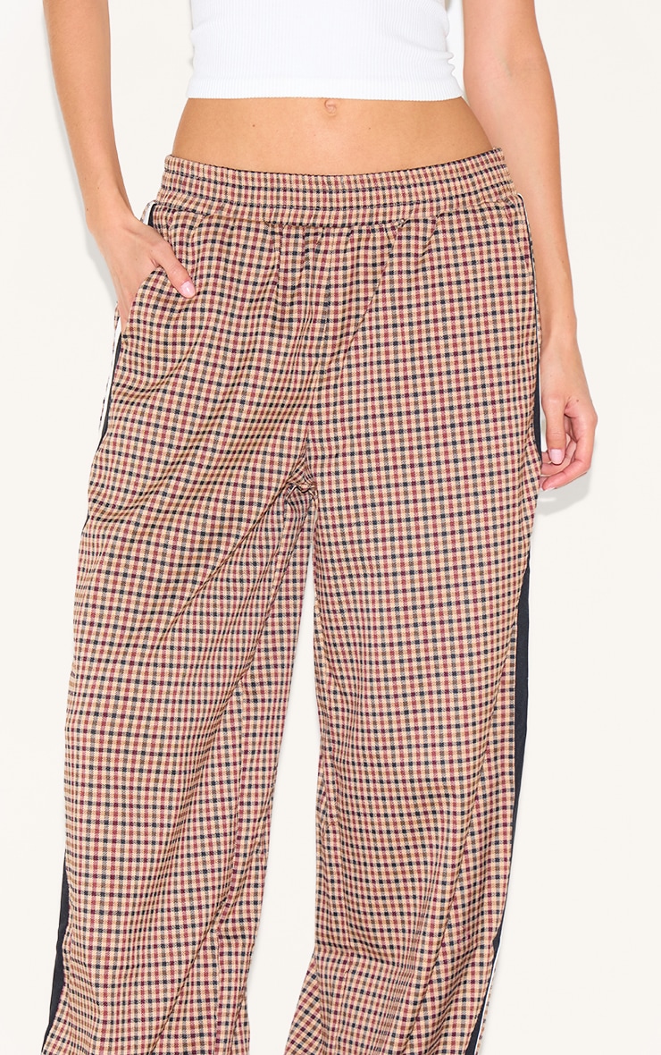 Brown Gingham Side Stripe Elasticated Waistband Straight Leg Pants image 4