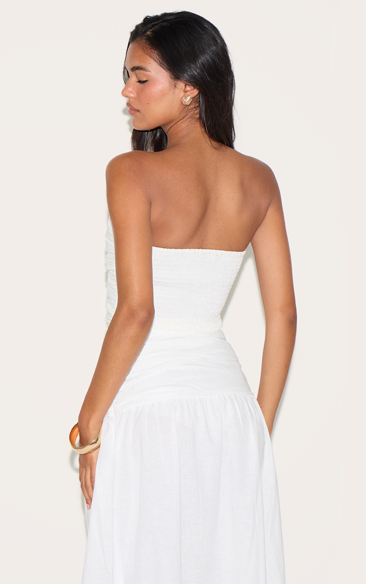 White Cotton Poplin Ruched Front Bandeau Top image 2