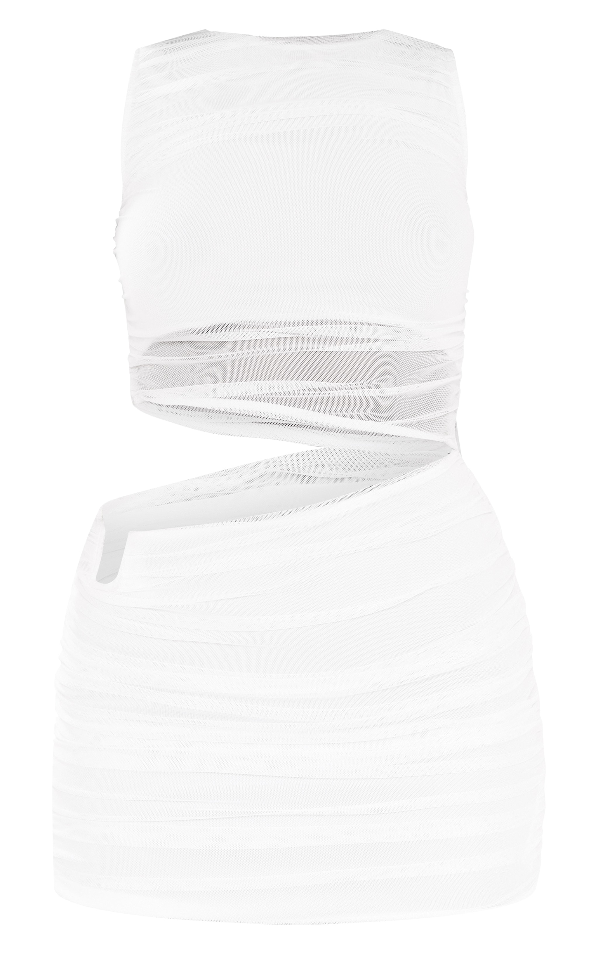 Cream Mesh High Neck Cut Out Mini Dress image 5