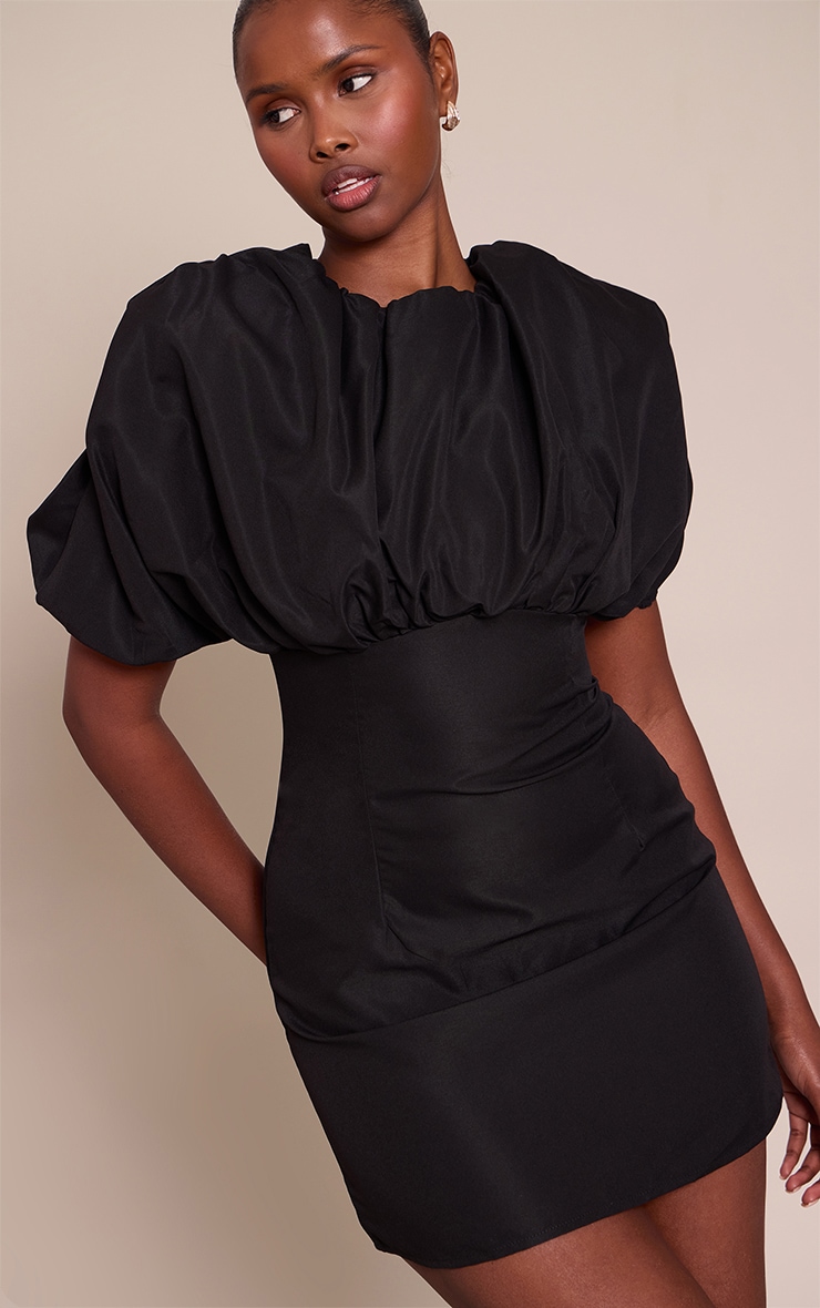 Black Puff Detail Bodycon Dress image 4