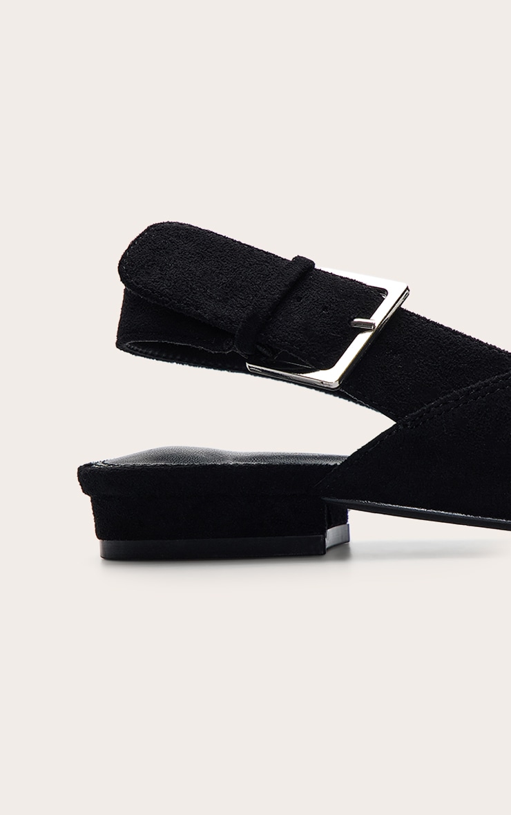 Black Suede Buckle Point Toe Sling Back Mules image 5