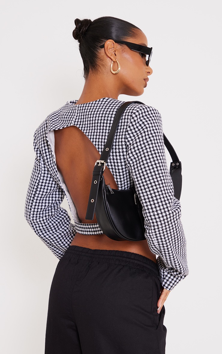 Monochrome Houndstooth Open Back Cropped Blazer image 5
