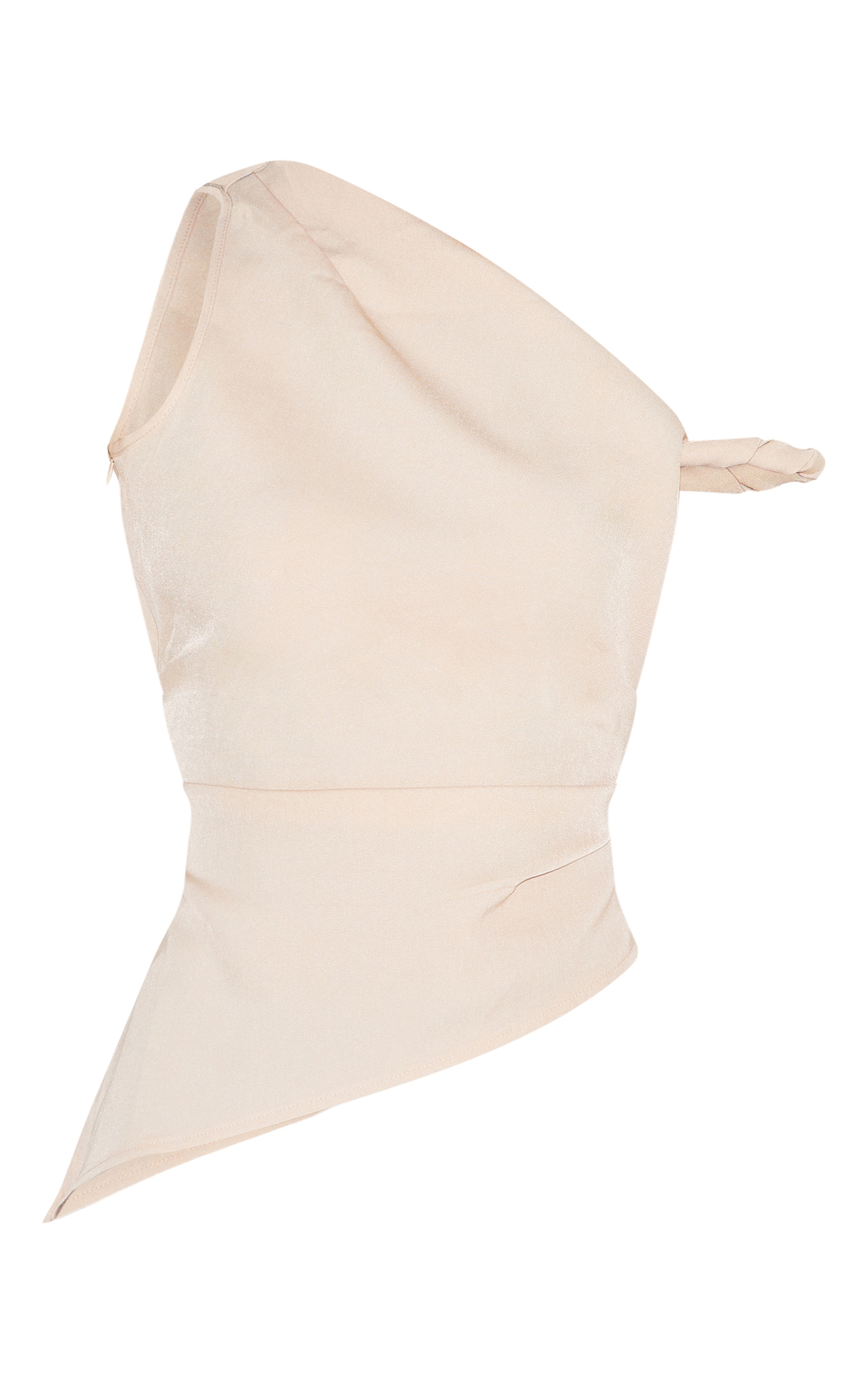 Sand Woven Asymmetric Hem Ruched Long Top image 5