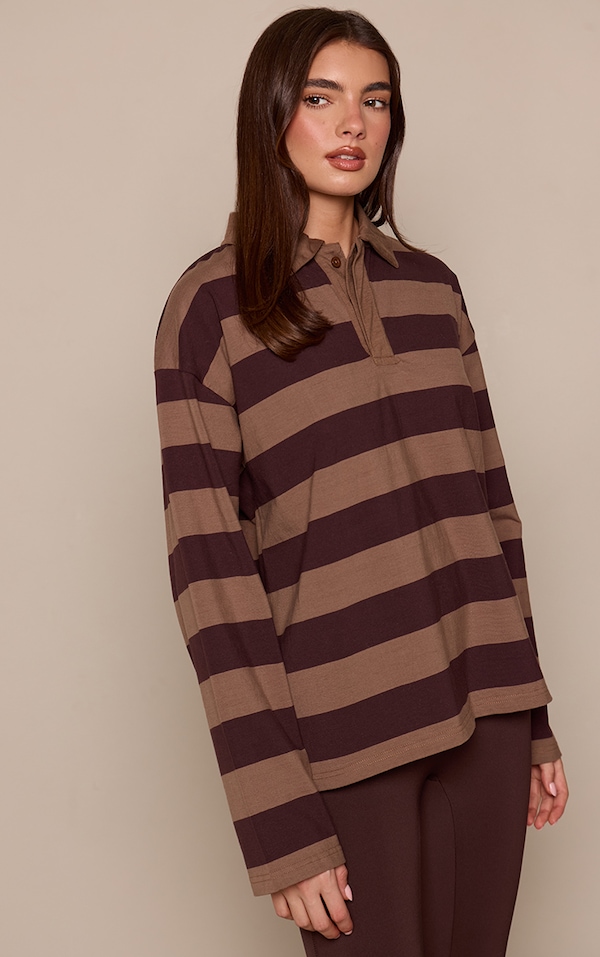 Brown Striped Polo Tshirt