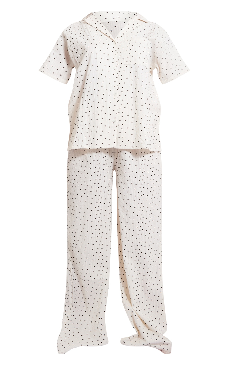 White Seer Sucker Heart Print Long PJ Set image 5