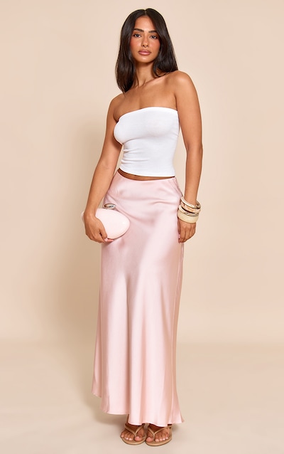 Petite Pink Satin Flowy Maxi Skirt