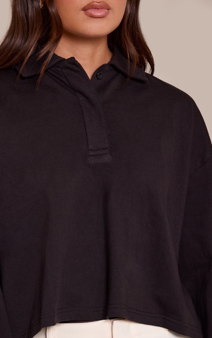 Crop top en coton noir à col polo et manches longues image 4
