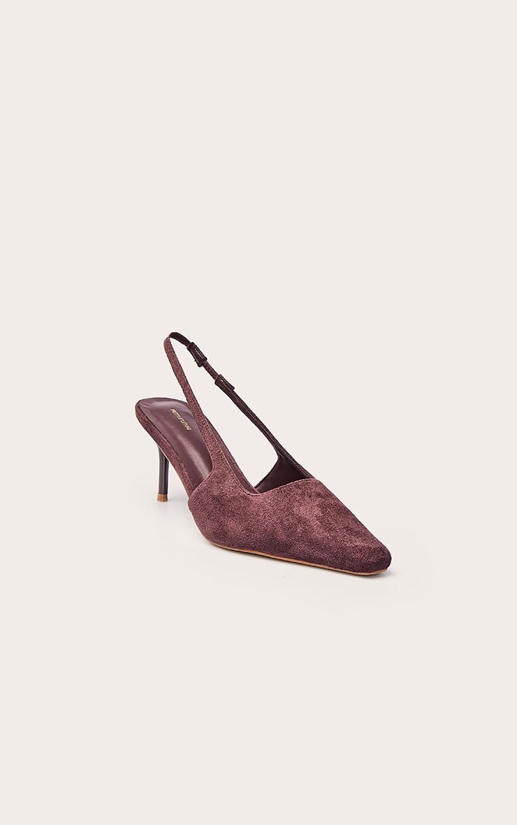 Chocolate Faux Suede Chiselled Toe Sling Back Court Shoe image 3