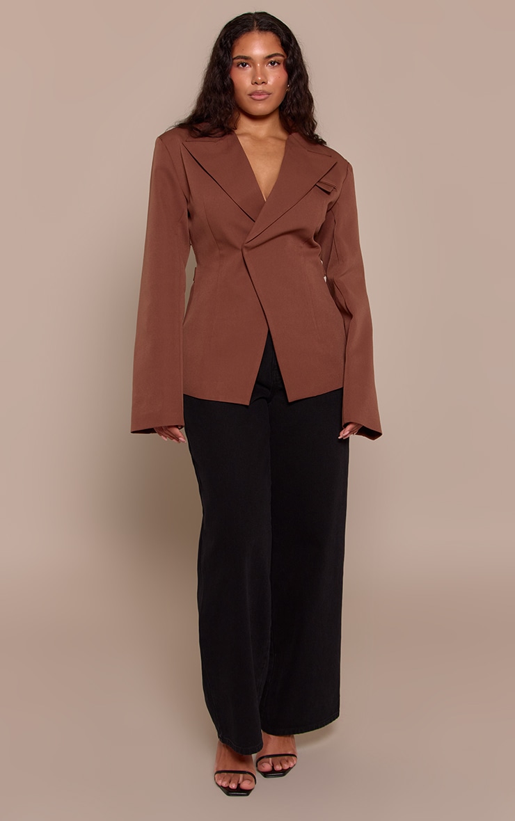 Shape Chocolate Tailored Asymmetrical Cross Over Adjustable Waist Blazer image 3