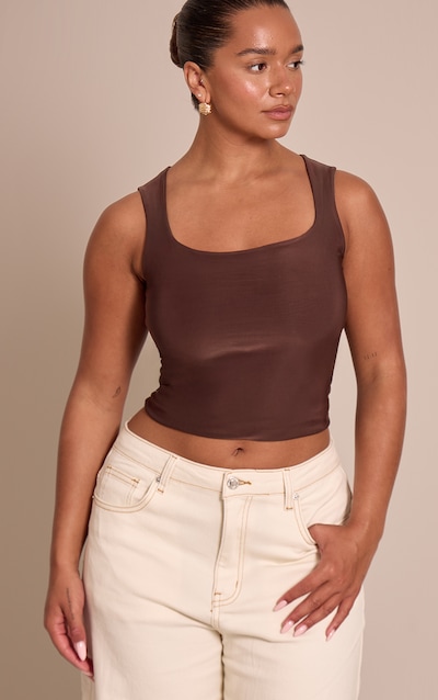 Shape Chocolate Slinky Square Neck Top