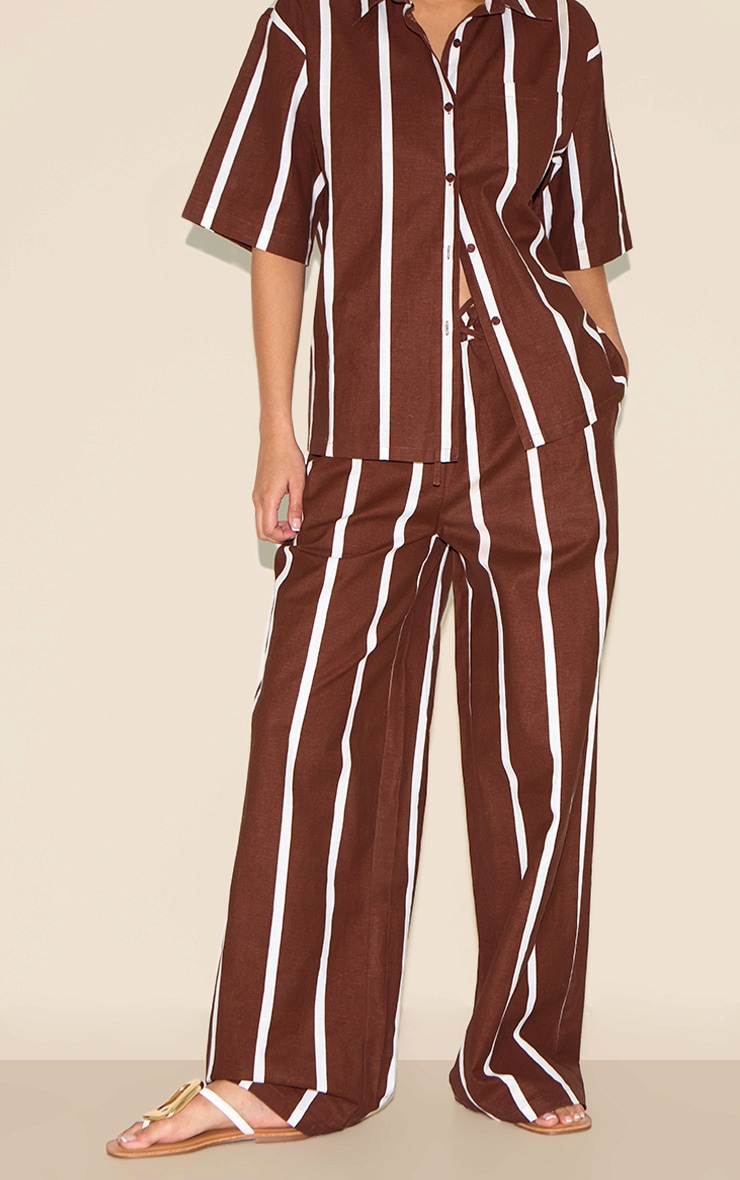 Choc Brown Striped Wide Leg Pants image 2