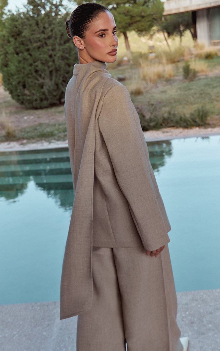 Stone Woven Drape Scarf Detail Oversized Blazer image 2