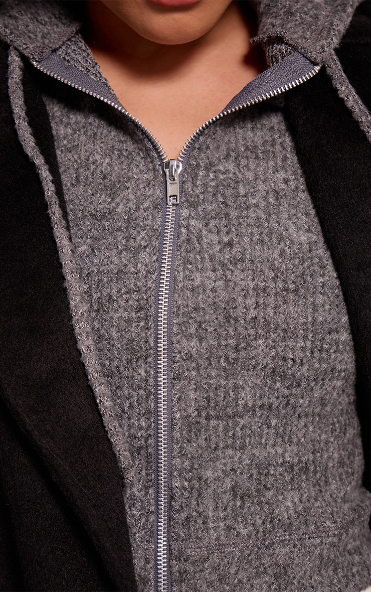 Top gauffré côtelé brossé gris anthracite à zip image 4