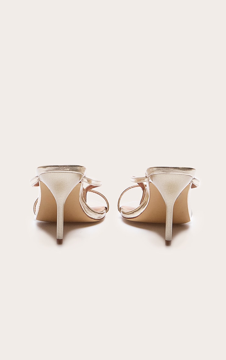 Gold Pu Round Toe Thong High Stiletto Heeled Mules image 3