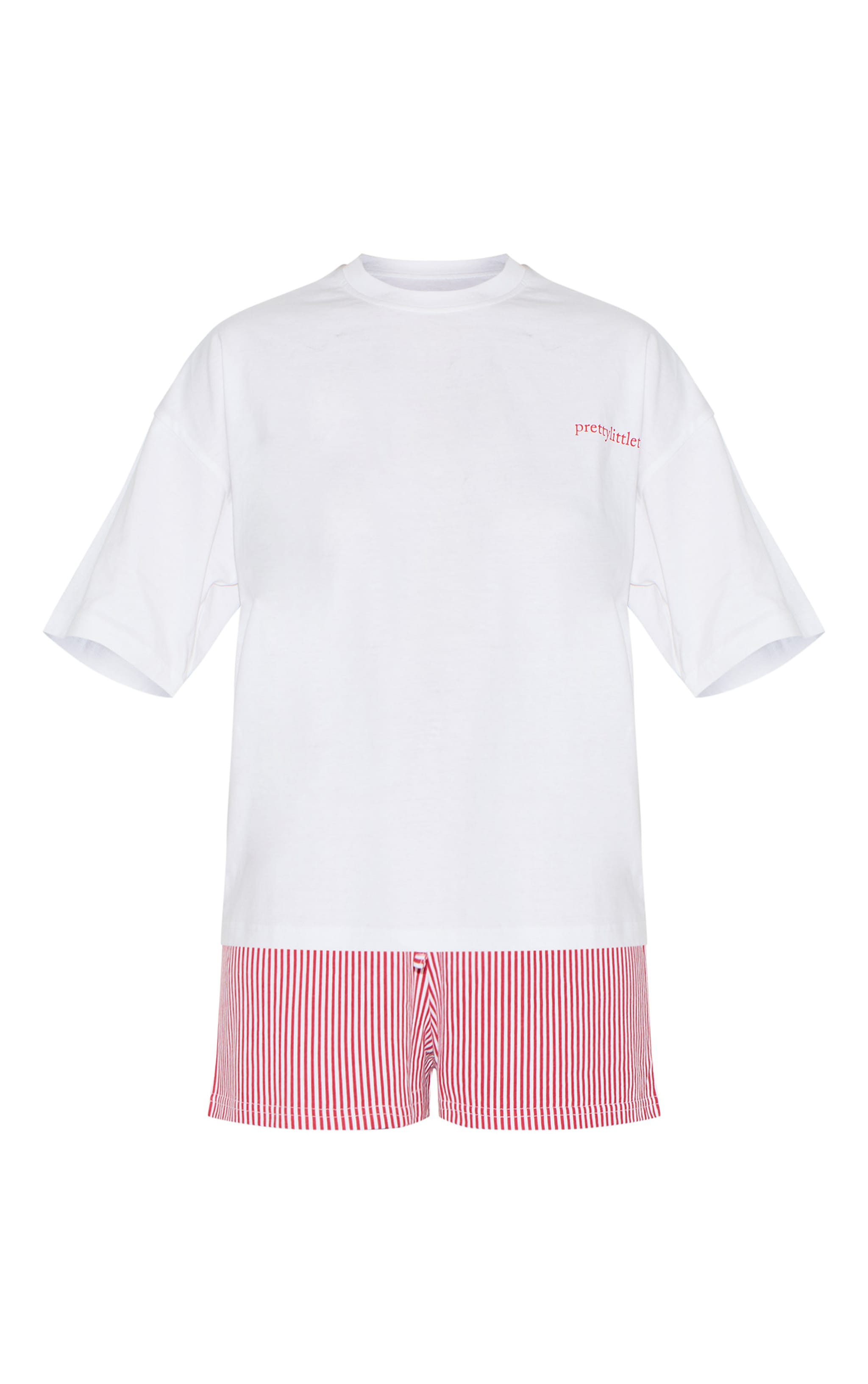PRETTYLITTLETHING White Stripe Oversized Tee Short PJ Set image 2