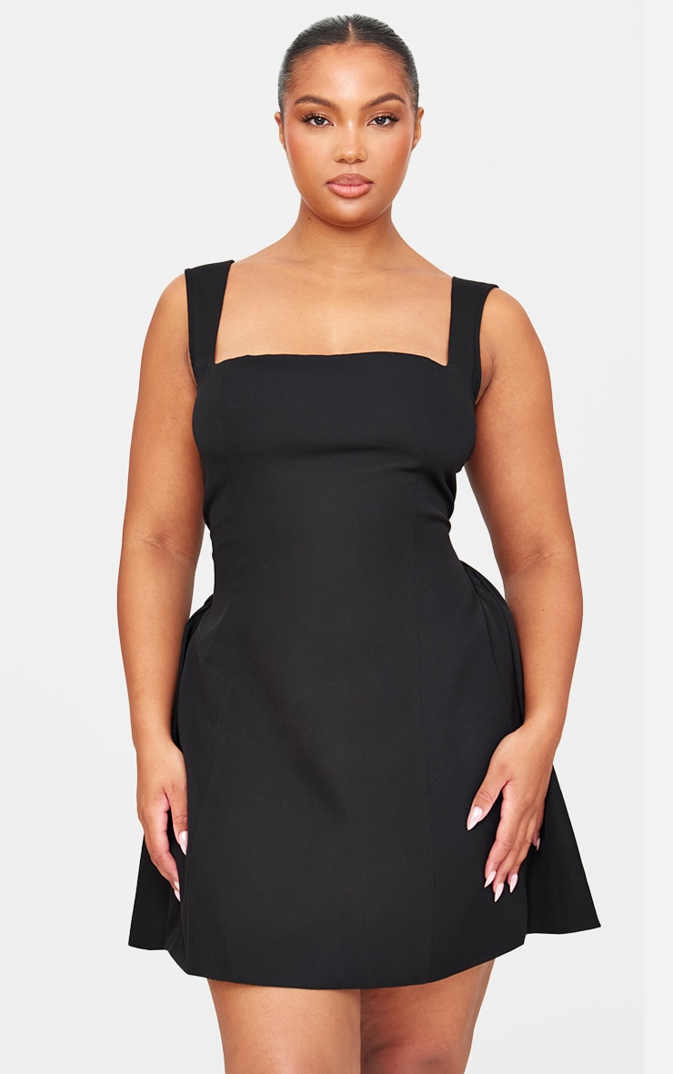 Black Hip Pleated Shift Dress image 8