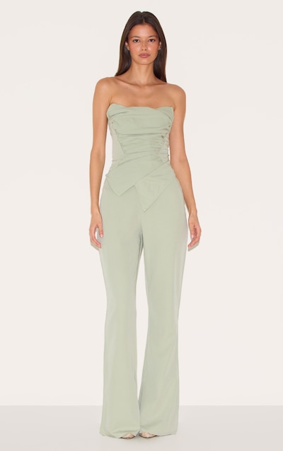 Sage Green Ruch Pointed Corset Bandeau Jumpsuit
