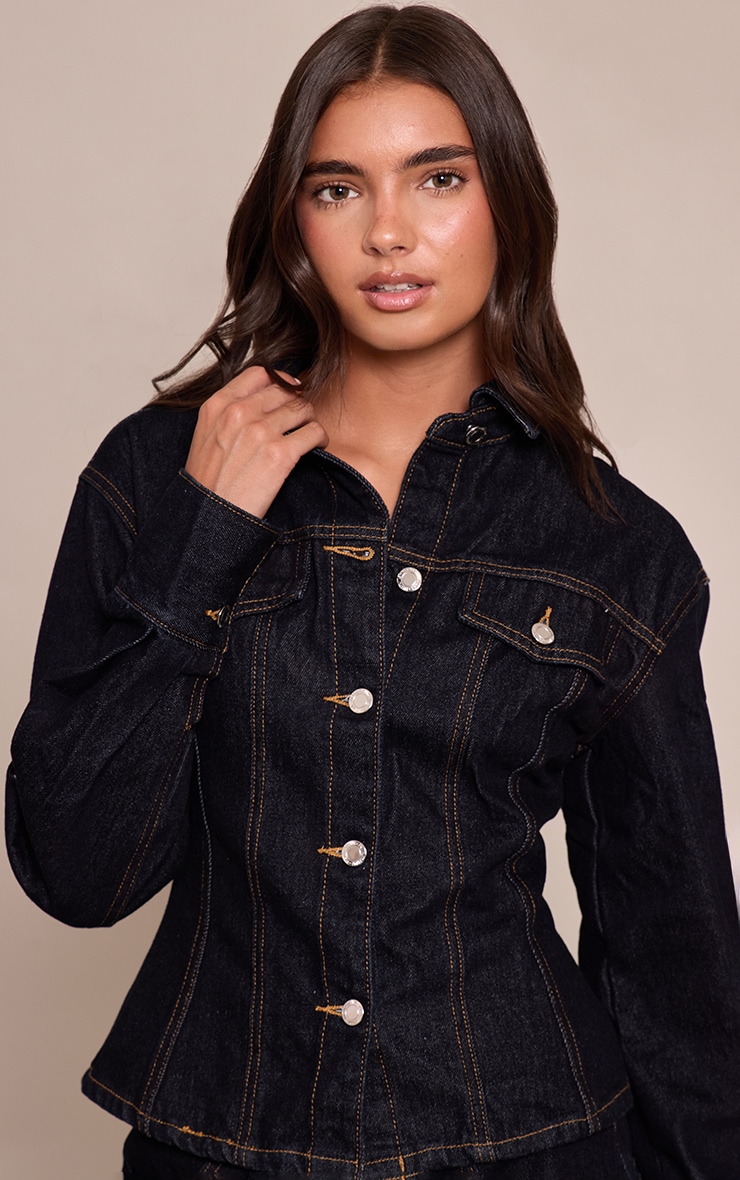 Raw Indigo Wash Long Sleeve Cinch Waist Denim Jacket image 1