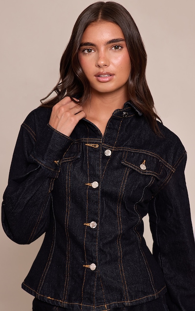 Raw Indigo Wash Long Sleeve Cinch Waist Denim Jacket