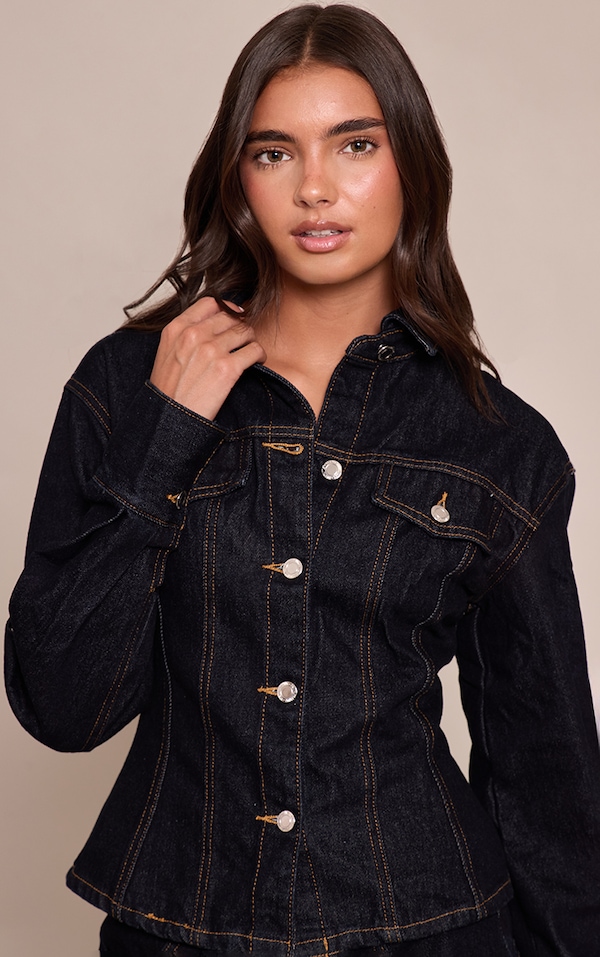Raw Indigo Wash Long Sleeve Cinch Waist Denim Jacket