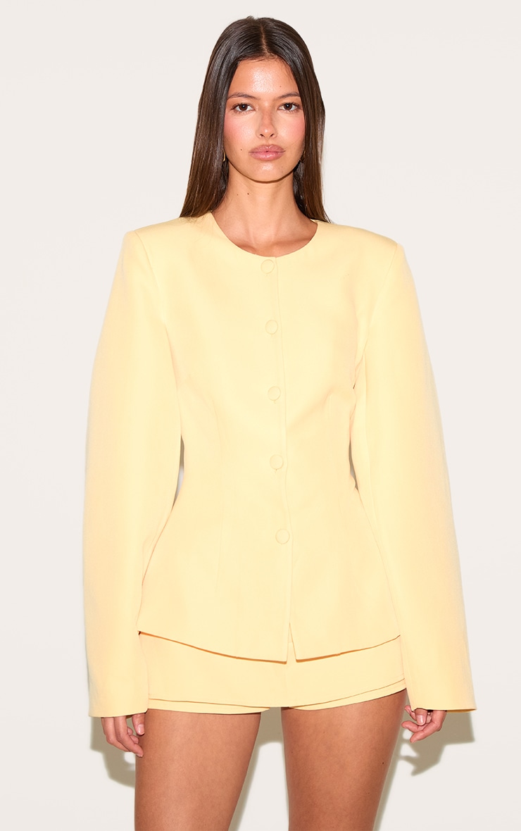 Lemon Woven Cinched Waist Cocoon Sleeve Button Up Blazer image 1
