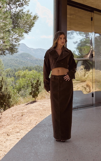 Brown Faux Suede Maxi Skirt