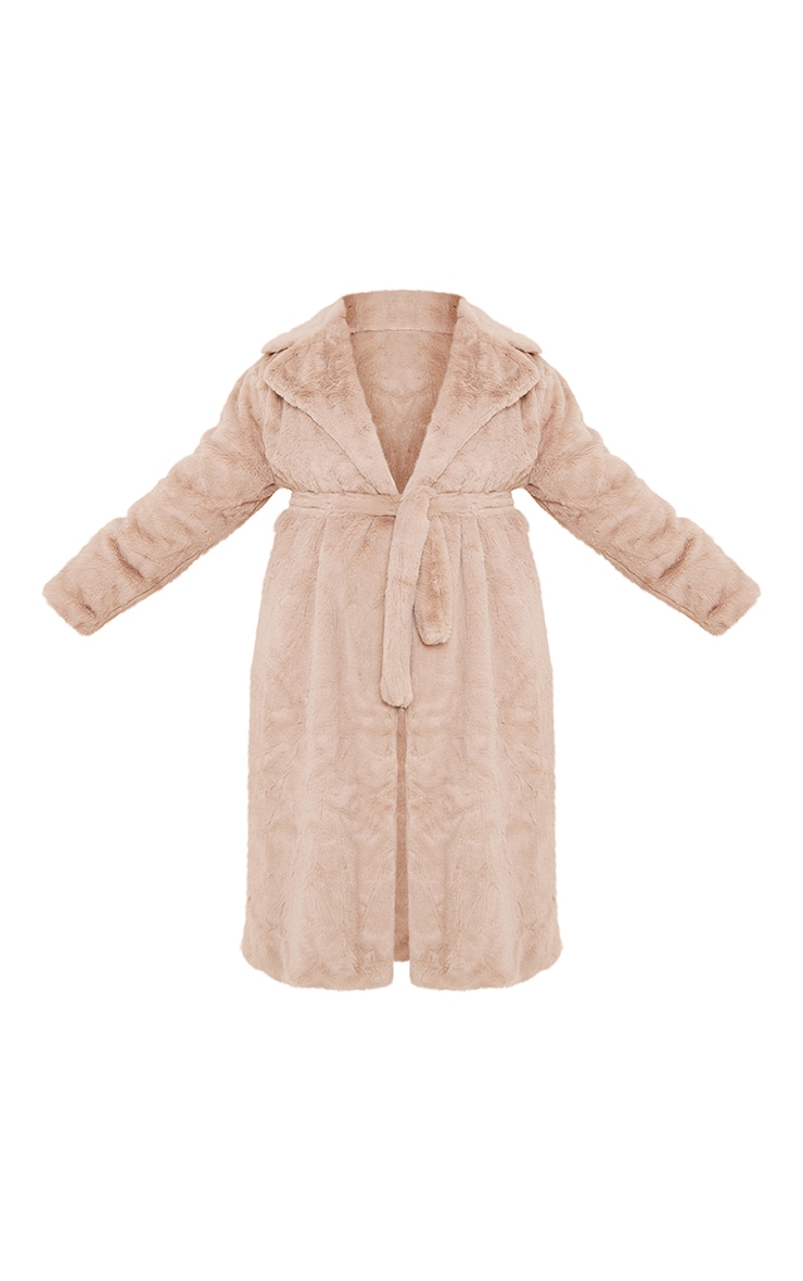 Plus Taupe Belted Faux Fur Coat image 5