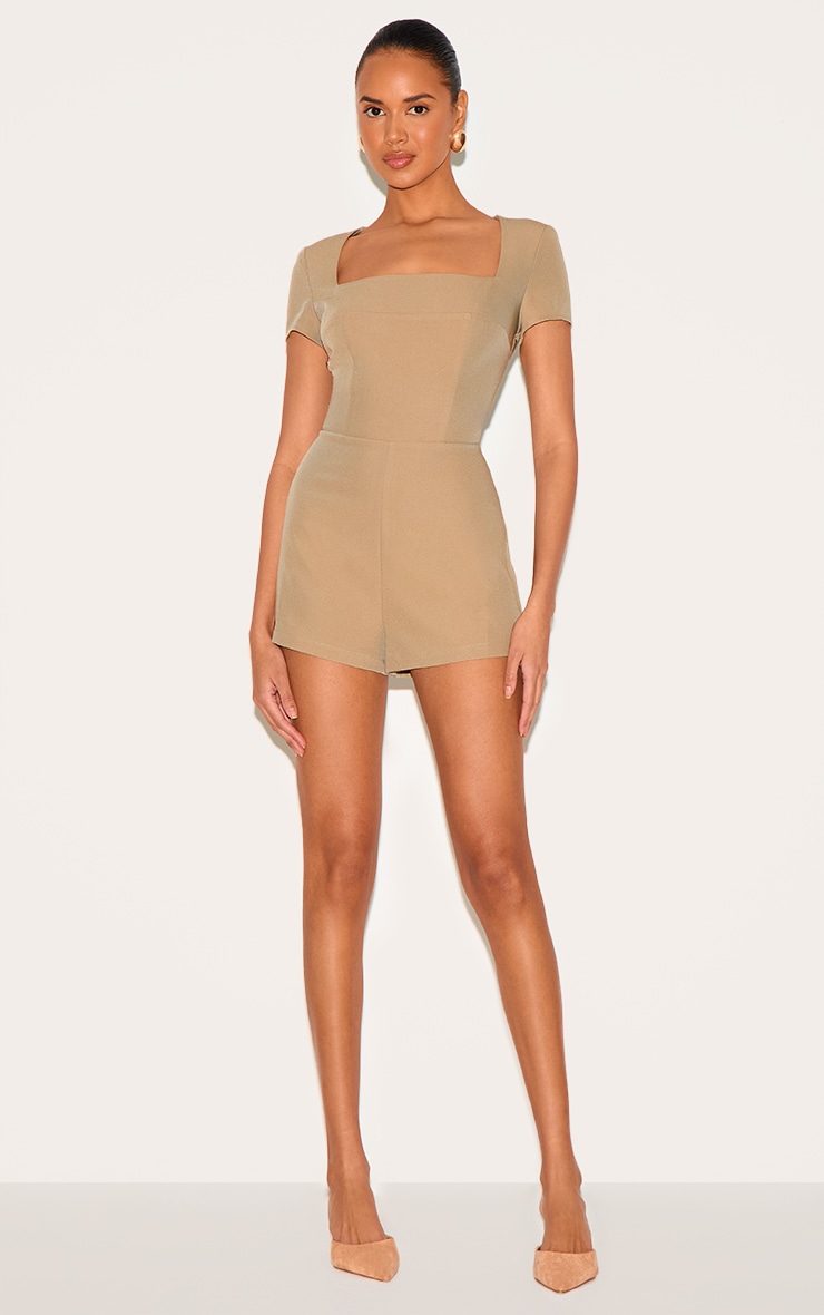 Combishort de tailleur tissé gris champignon à col carré image 3