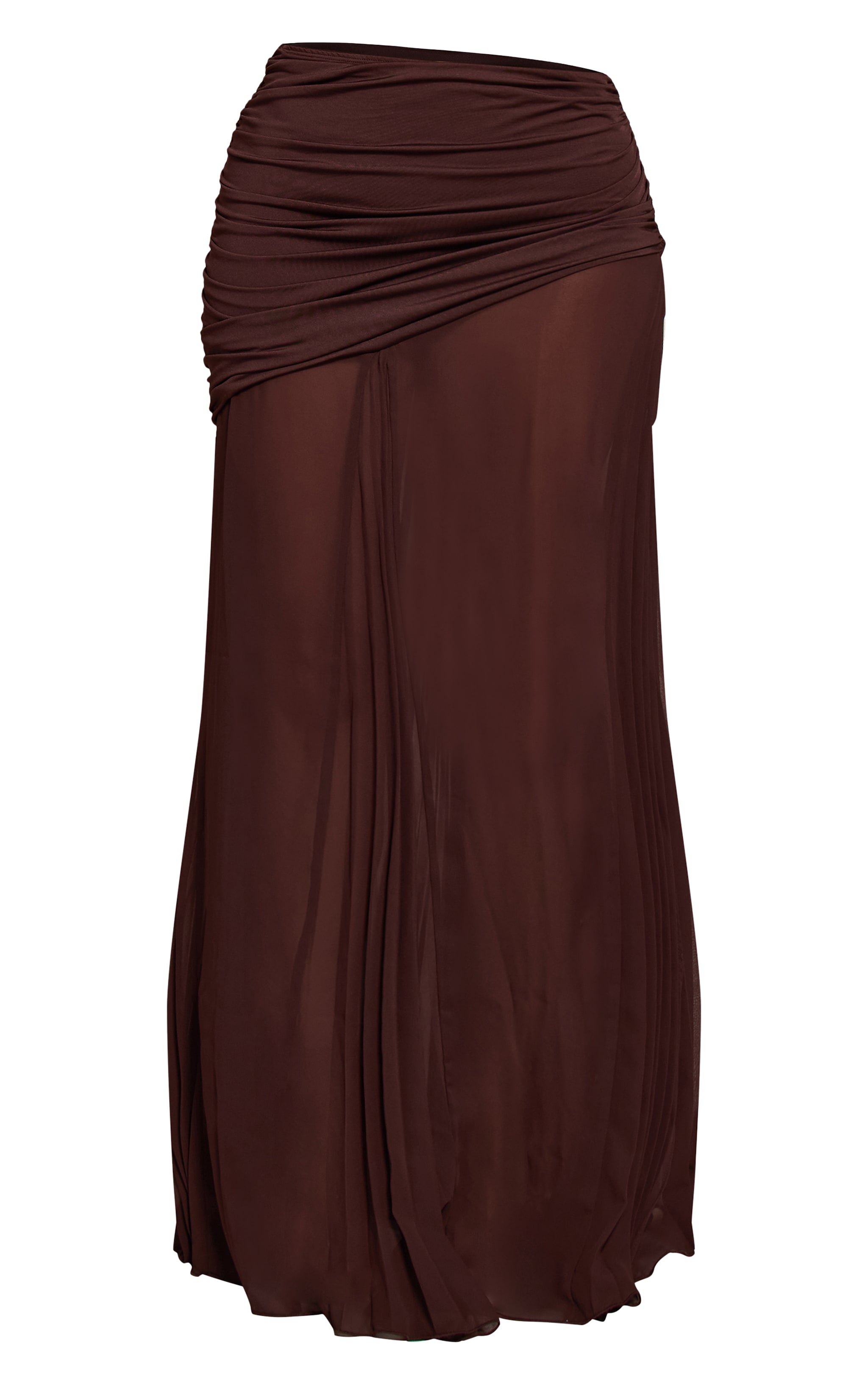 Petite Chocolate Godet Pleat Sheer Maxi Skirt  image 5