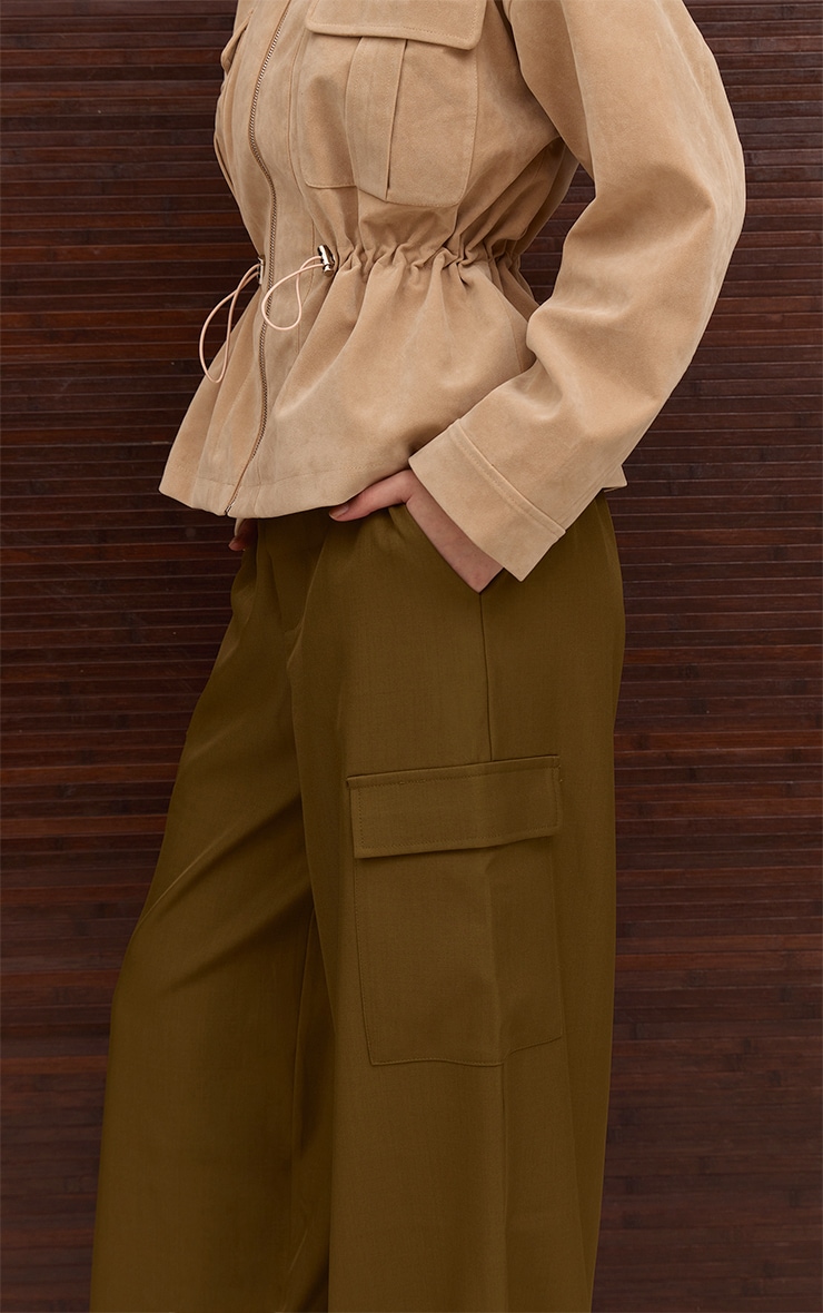 Pantalon cargo tissé kaki à ourlets élastiques image 4