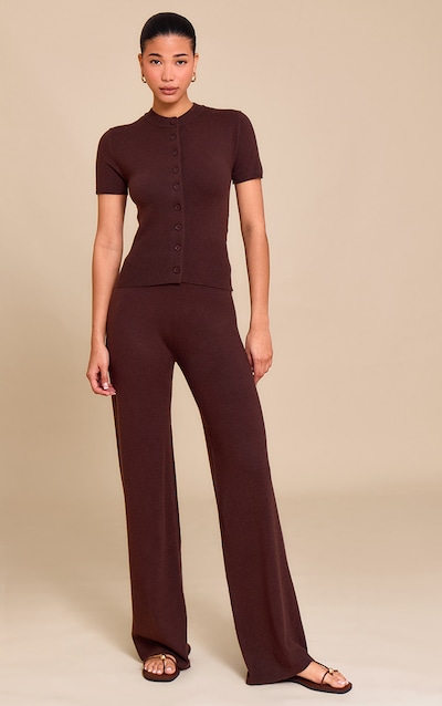 Pantalon large en maille tricot chocolat