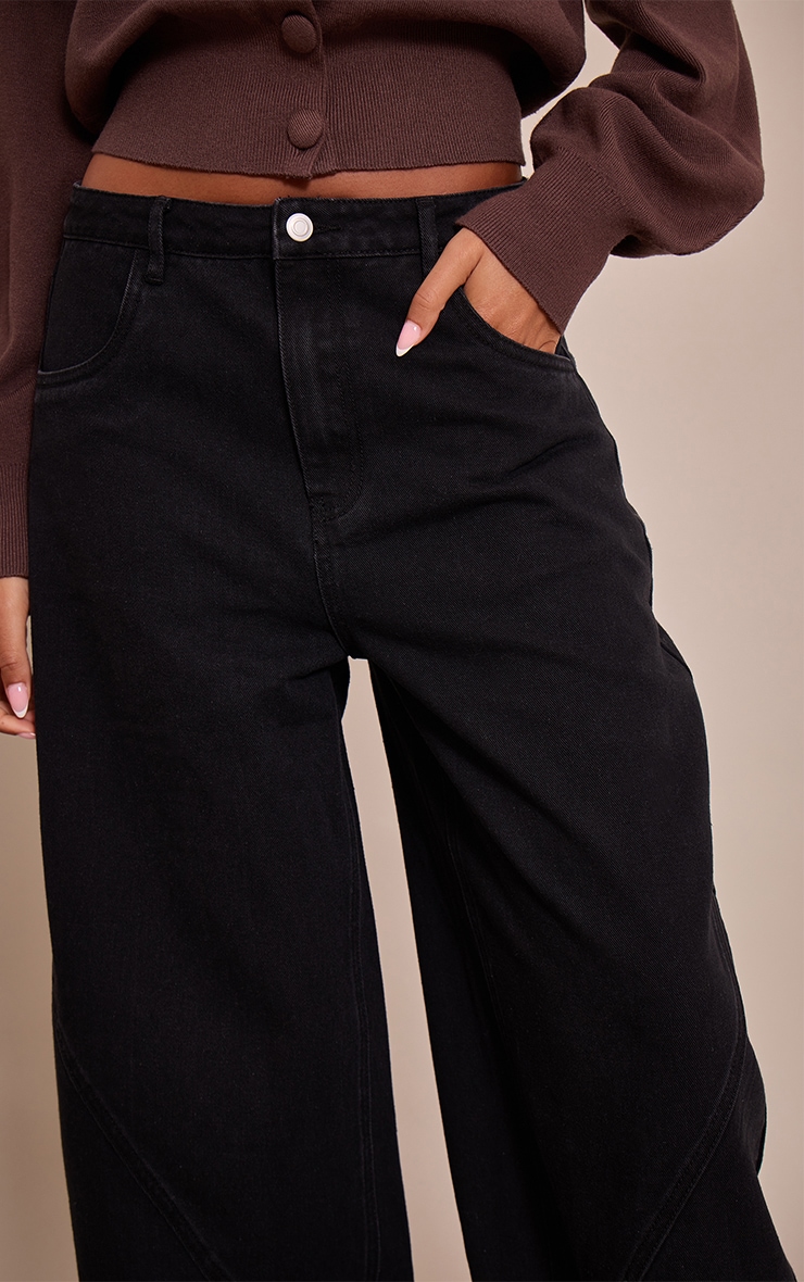 Tall Washed Black Seam Detail Barrel Jeans image 4