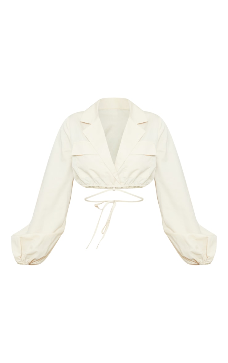 Cream Woven Utility Tie Waist Cropped Shirt PrettyLittleThing KSA