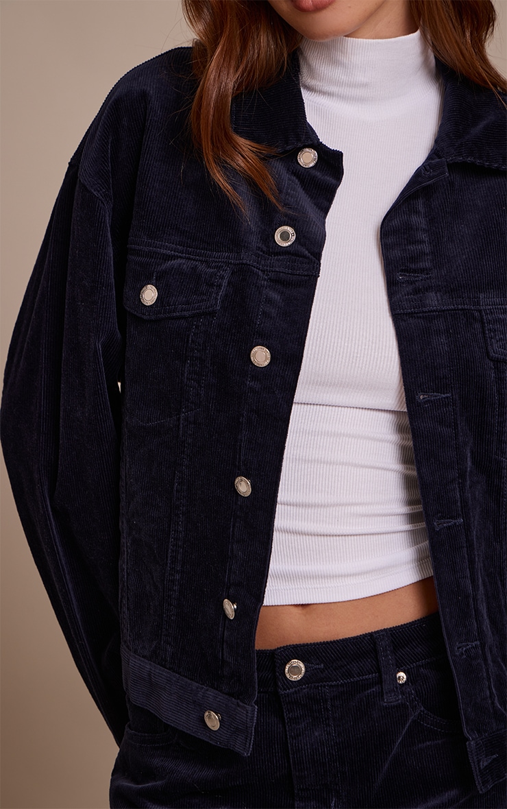 Navy Cord Classic Boxy Denim Jacket image 4