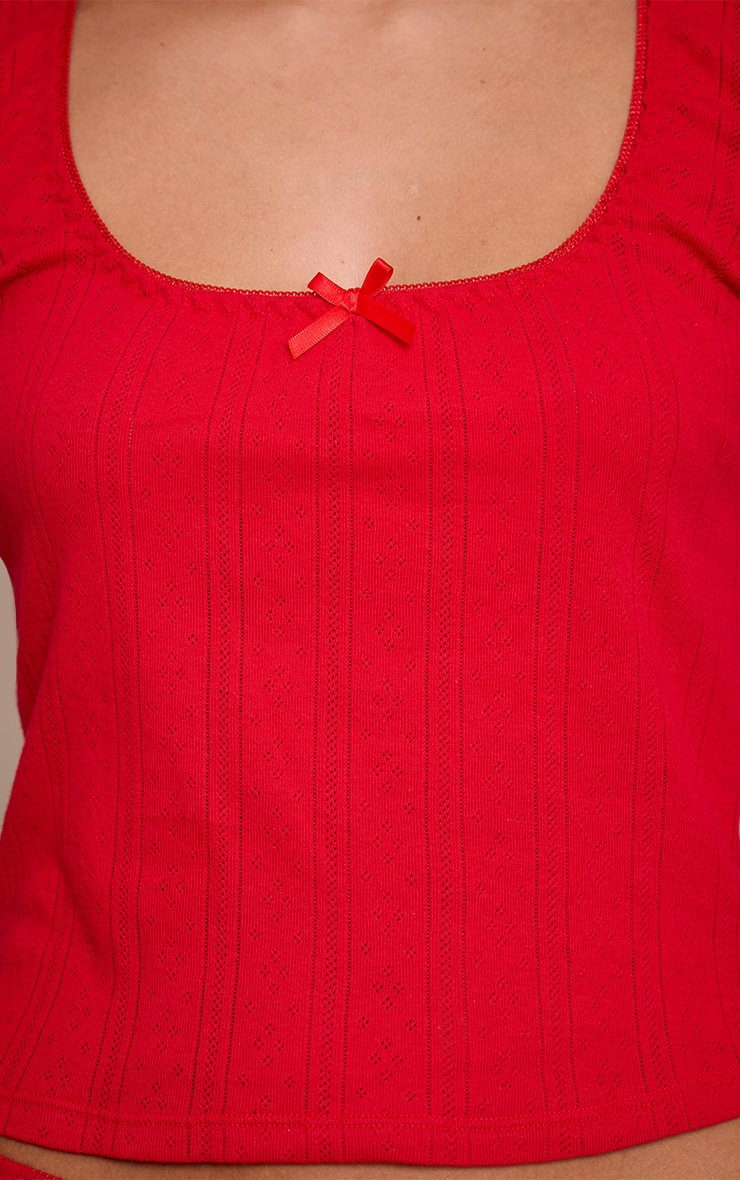 Red Pointelle Short Sleeve Pyjama Top image 4