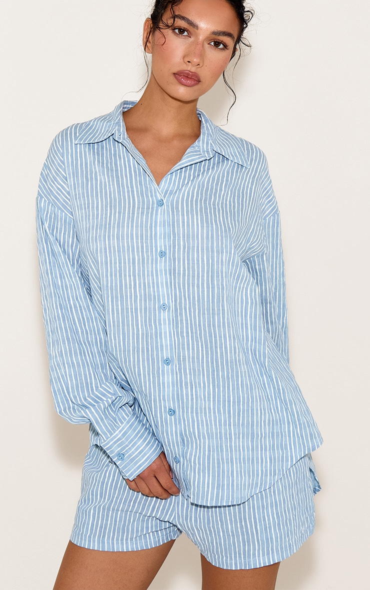 Blue Striped Linen Floaty Shorts image 5