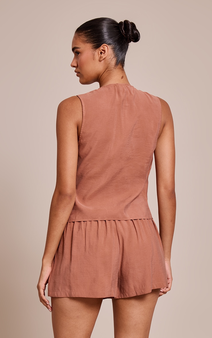 Chesnut Woven Side Tie Plunge Top image 2