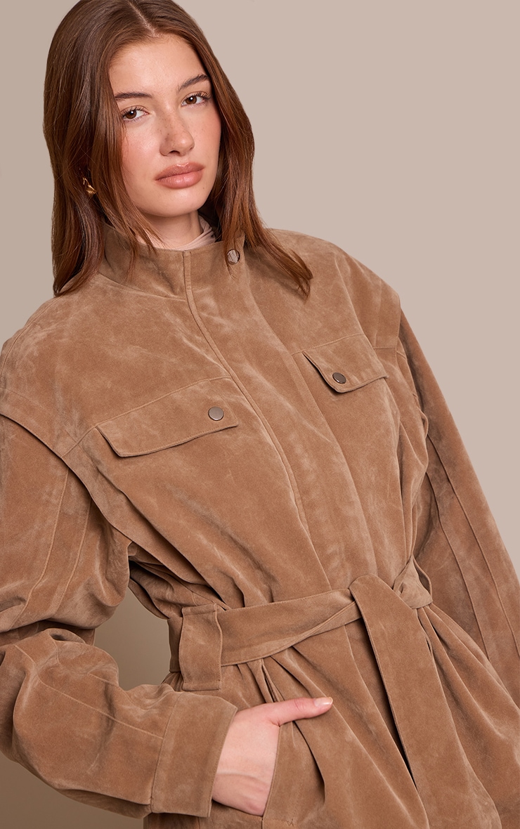 Trench en suédine gris pierre à ceinture et taille tombante image 4