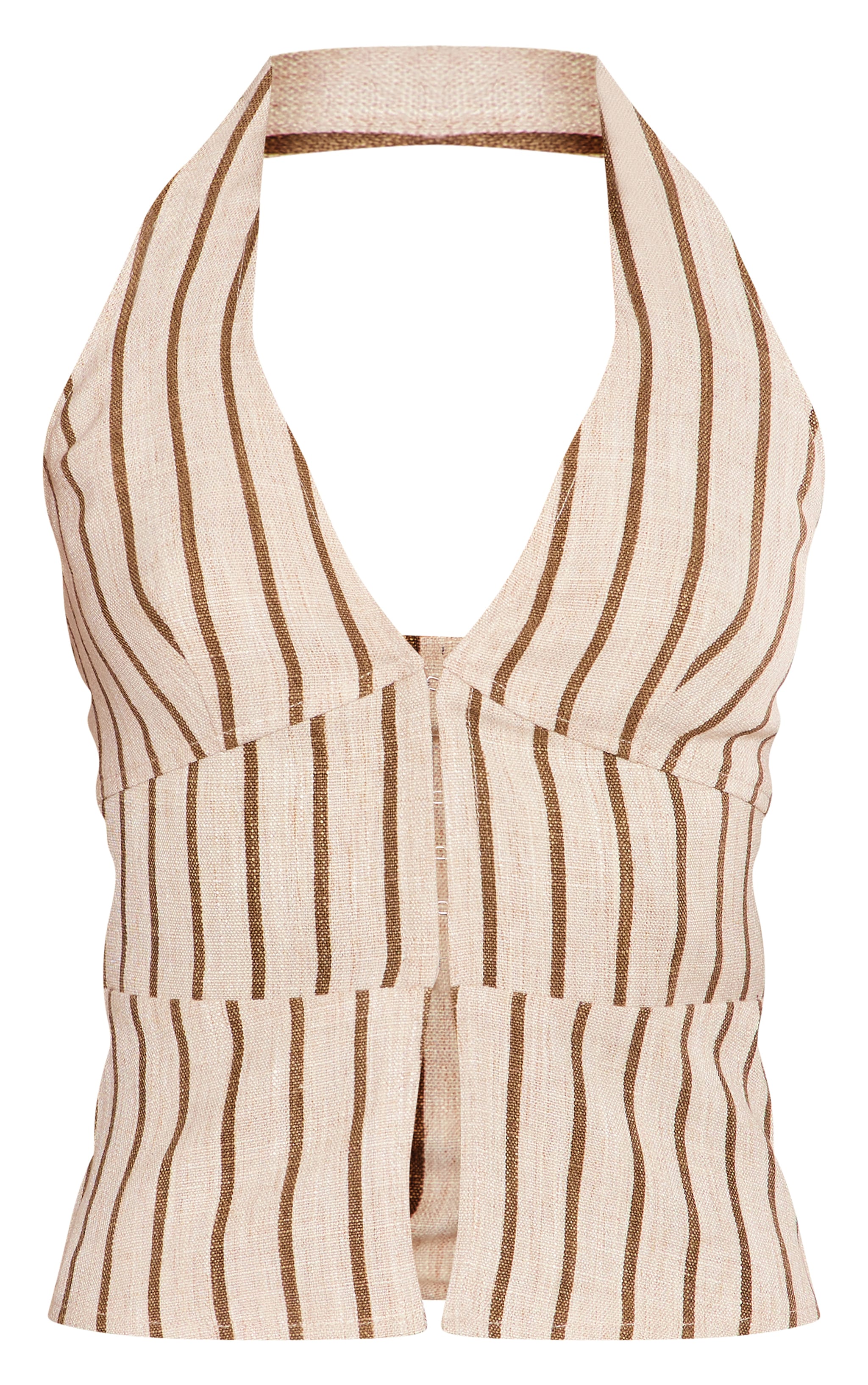 Beige Stripe Structured Linen Look Halter Top image 5