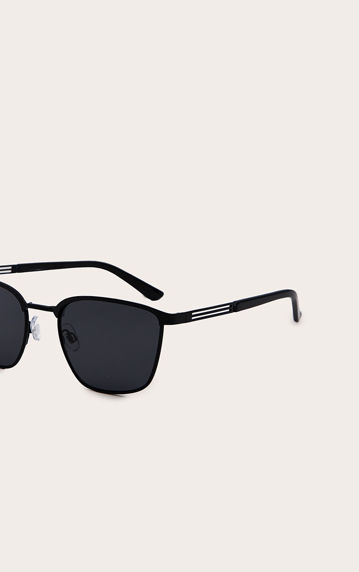 Black Metal Frame Square Bar Sunglasses image 4