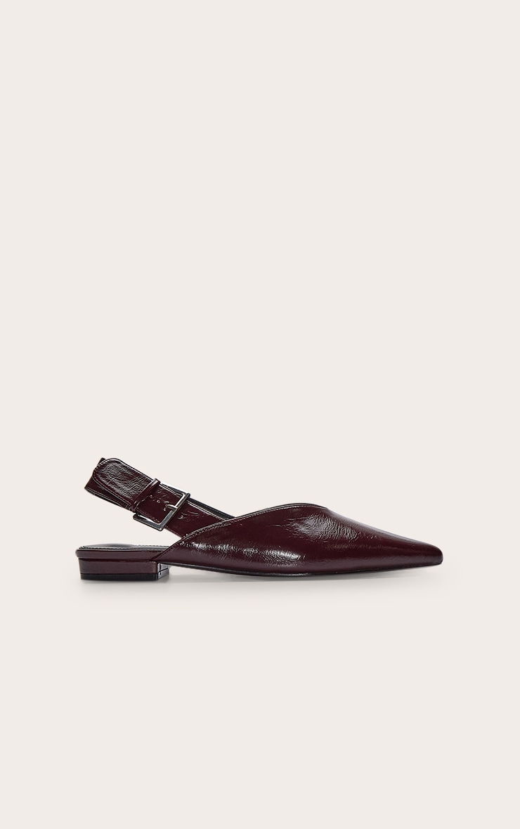 Burgundy Crinkle PU Buckle Point Toe Sling Back Mules image 2