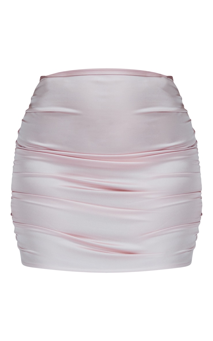 Pale Pink Satin Ruched Mini Skirt image 1