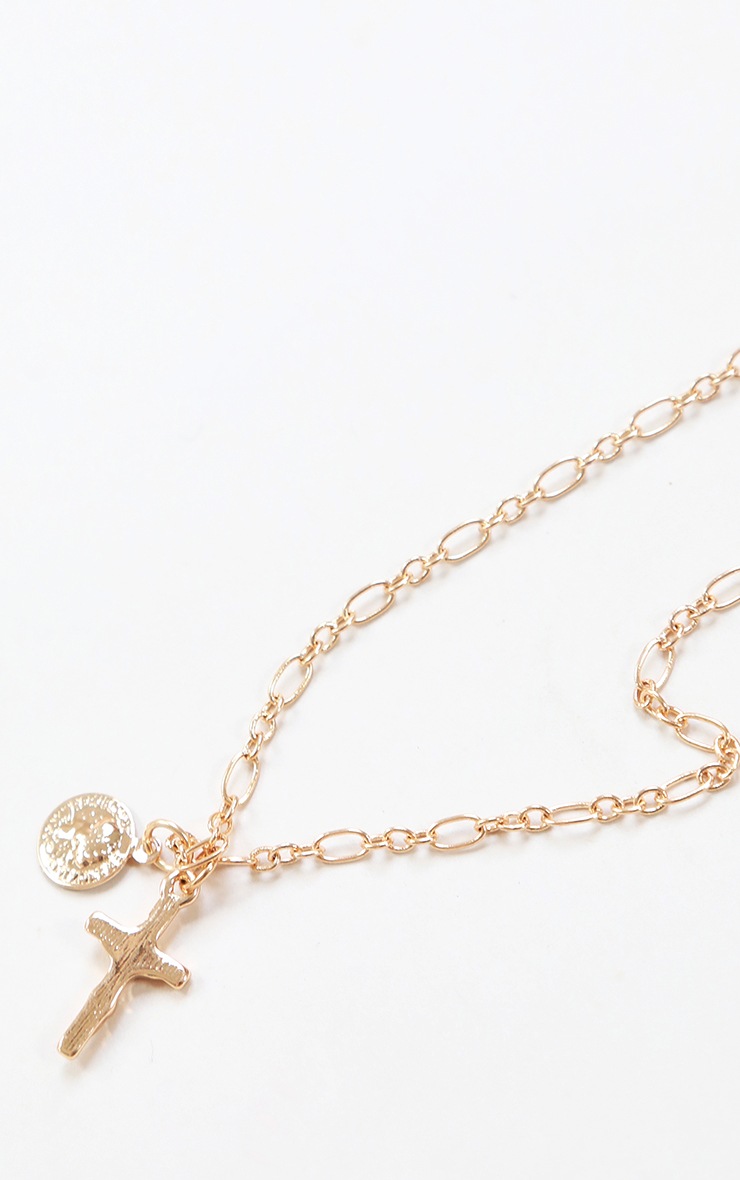 Gold Cross And Coin Layering Chain Necklace